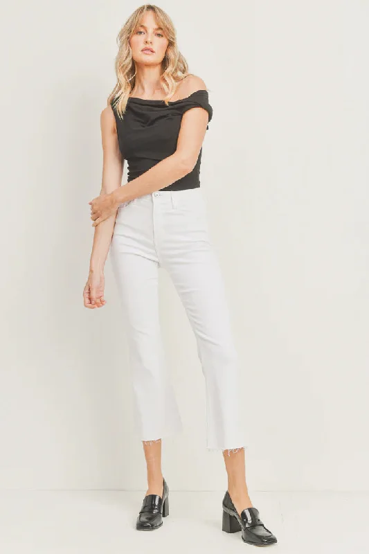 Just Black Denim Cropped White Flare Jeans