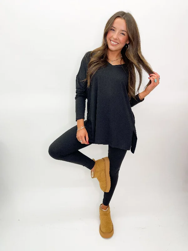 Soft Tunic and Leggings Lounge Set - Black