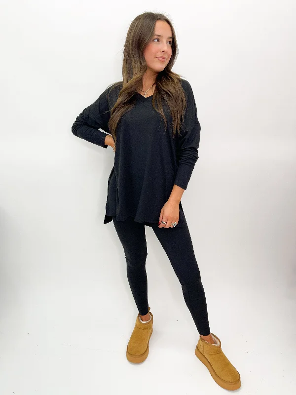 Soft Tunic and Leggings Lounge Set - Black