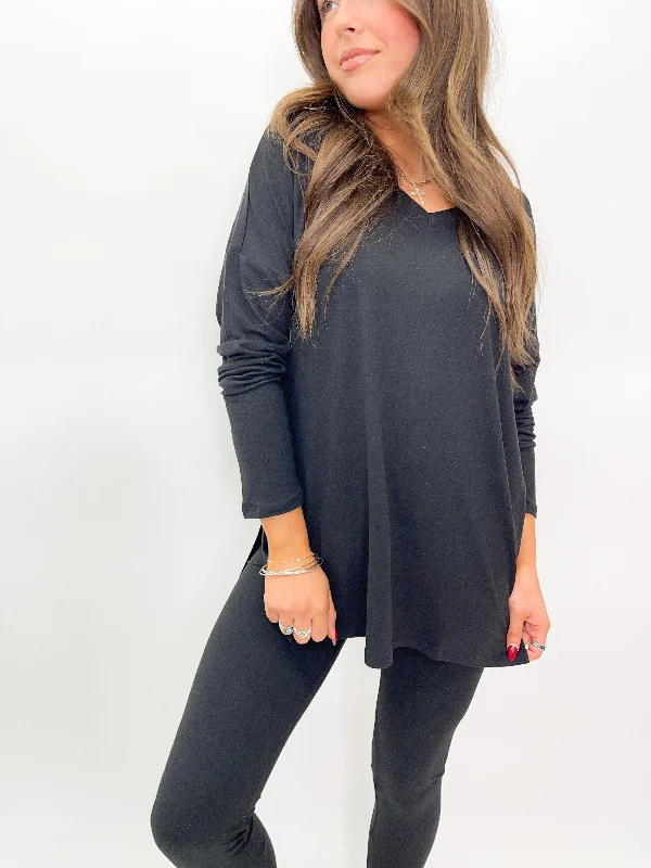 Soft Tunic and Leggings Lounge Set - Black