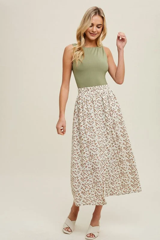 Floral Buttoned Midi Skirt - Cream