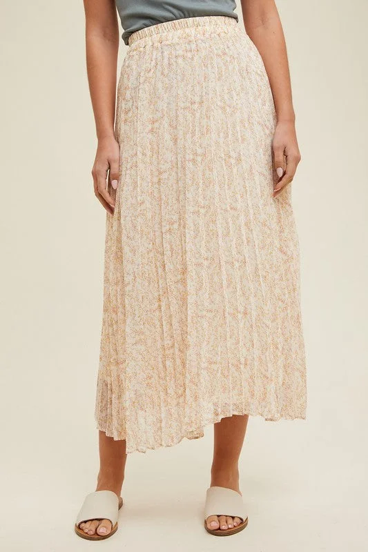 Floral Pleated Midi Skirt - Cream