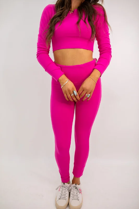 High Waist Essential Leggings - Berry