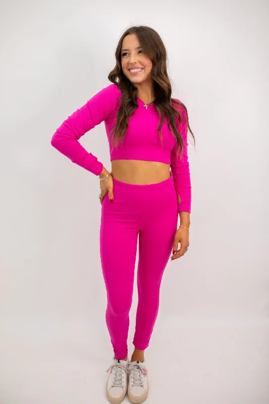 High Waist Essential Leggings - Berry