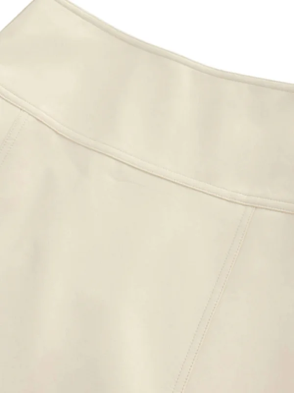 Leather Inverted Pleat Skirt-Ivory