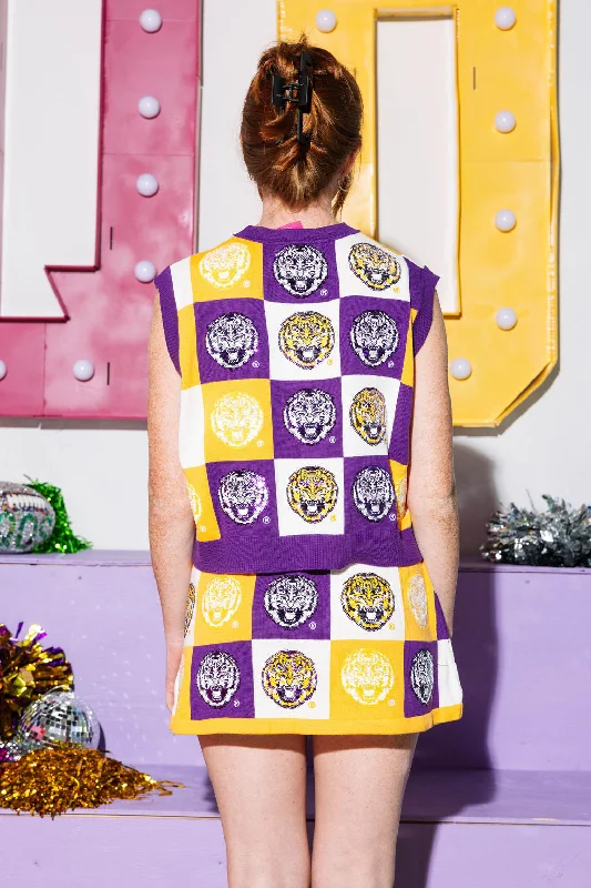 Licensed- Checkered Purple & Gold LSU Tiger Skirt