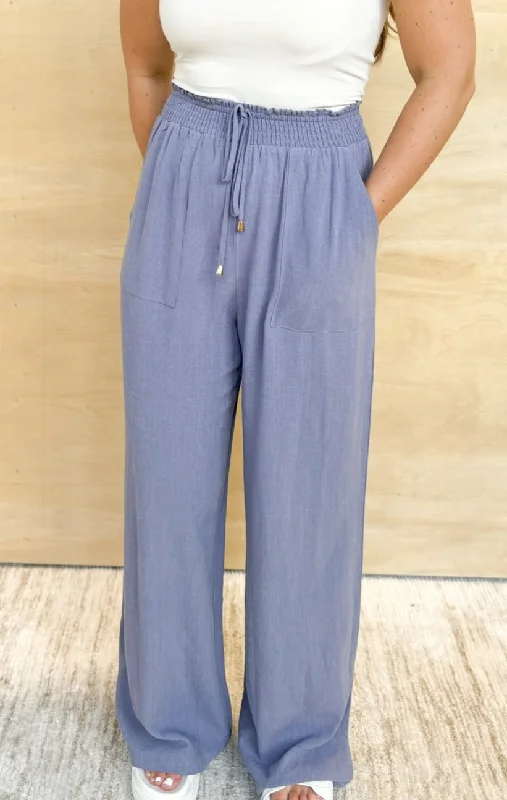 Linen Wide Leg Pant - Wild Indigo