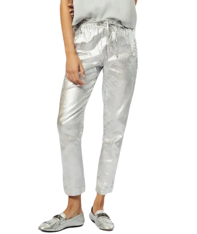 Lotus Metallic Linen Jogger Pants- Silver