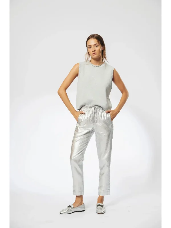 Lotus Metallic Linen Jogger Pants- Silver