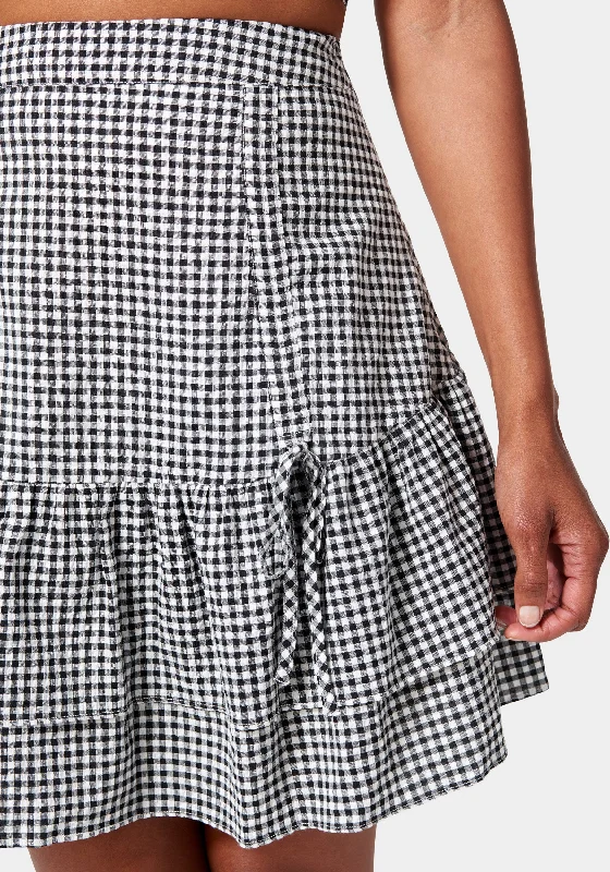 Mini Gingham Front Ruching Flutter Skirt