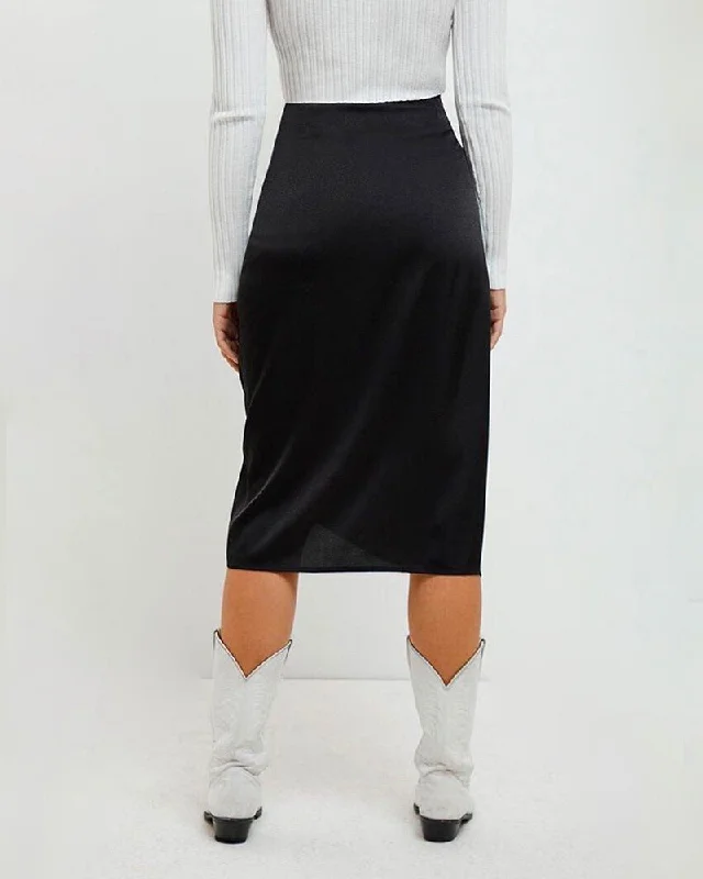 MINKPINK - Last Song Drawstring Satin Midi Skirt in Black