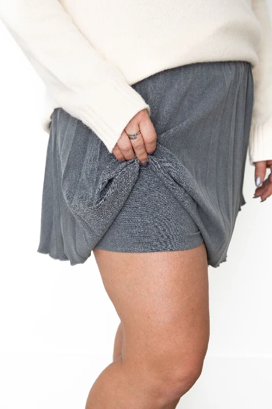 Pleated Mini Skirt - Grey