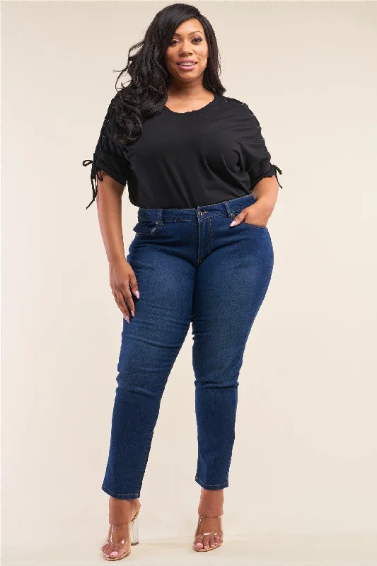 Plus Size Medium Blue Low-Mid Rise Straight Cut Denim Pants