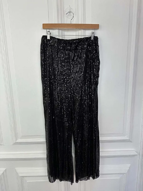 Sequin Palazzo Trousers - Black