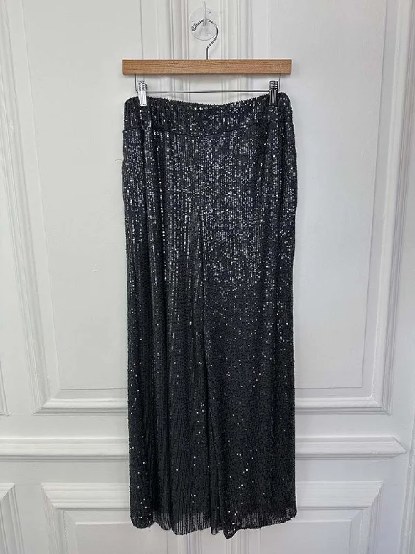 Sequin Palazzo Trousers - Pewter