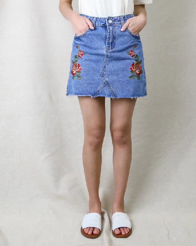 Showstopper Embroidered Denim Skirt in More Colors