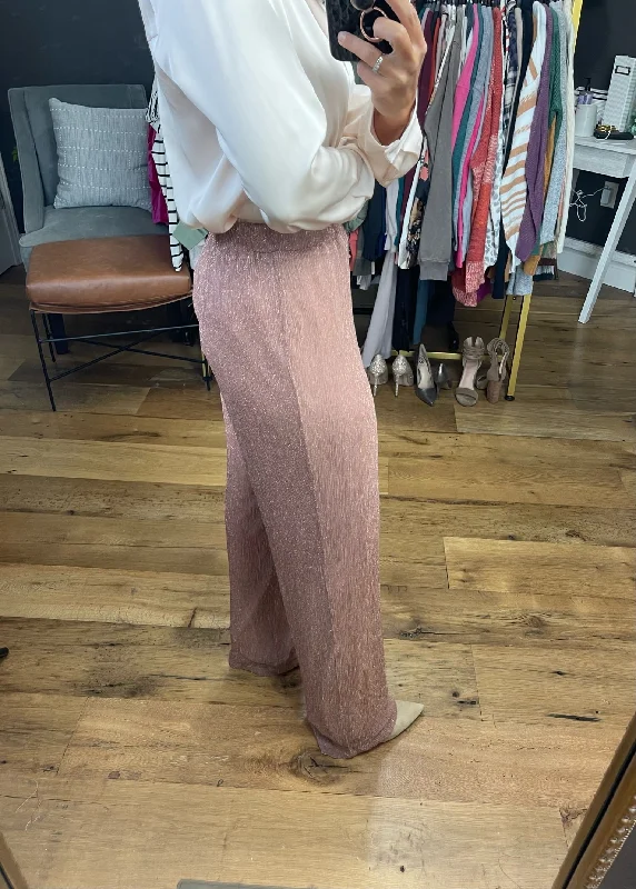 The Beth Wide Leg Shimmer Pant - Rose