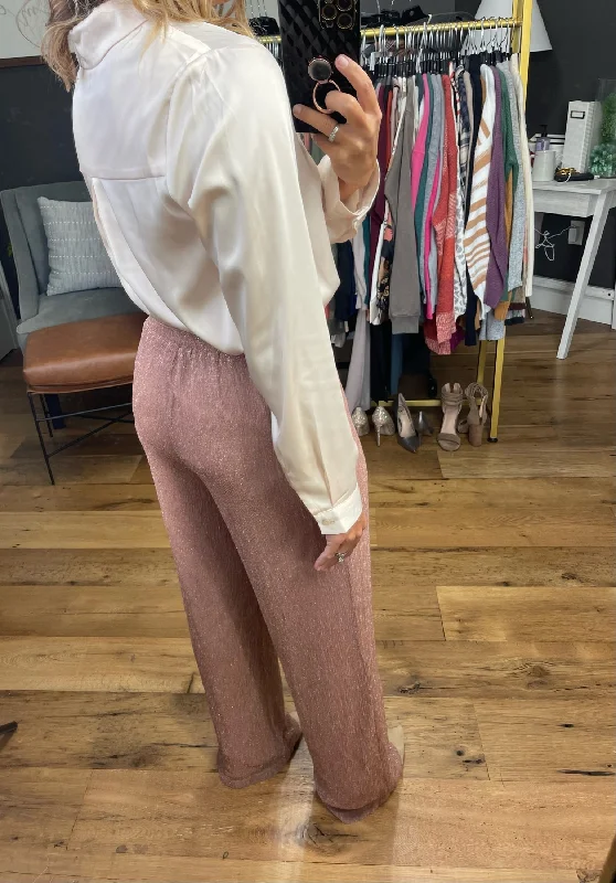 The Beth Wide Leg Shimmer Pant - Rose