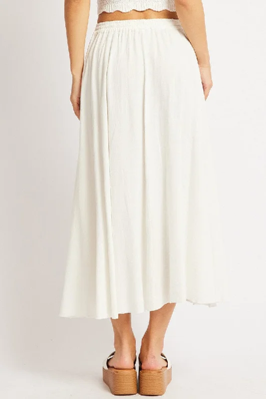 White Midaxi Skirt High Rise Volume Linen Blend