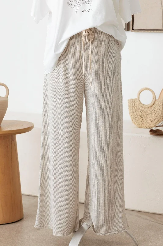 Plus Size Ribbed Self Tie Pants