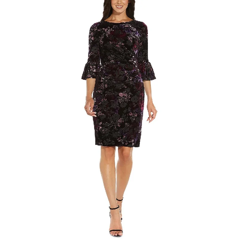 Adrianna Papell Womens Velour Mini Sheath Dress Stylish Button-Down Mini Dress