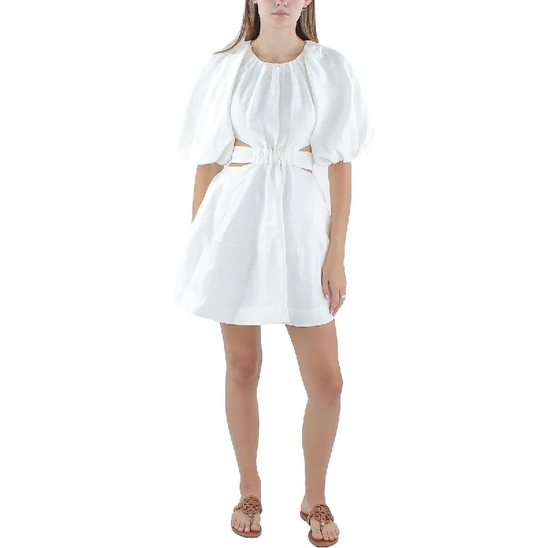 AJE Womens Mini Linen Blend Fit & Flare Dress Trendy Cut-Out Mini Dress