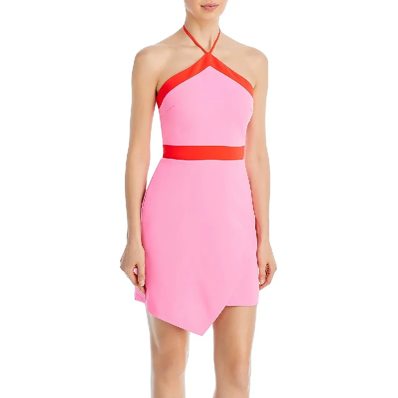Amanda Uprichard Womens Mini Asymmetrical Halter Dress Elegant Floral-Print Mini Dress