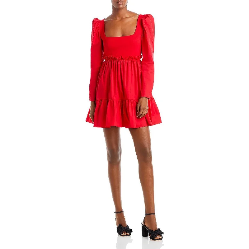 Aqua Womens Mini Puff Sleeve Fit & Flare Dress Fashionable Mini Dress with Pockets