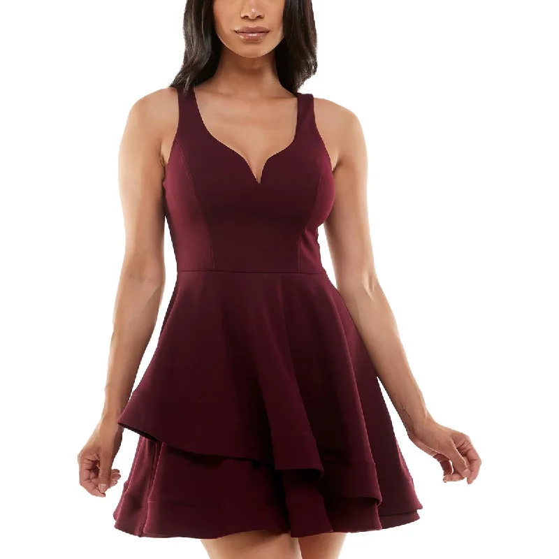B. Darlin Womens Juniors Tiered Mini Fit & Flare Dress Elegant Off-Shoulder Dress Mini