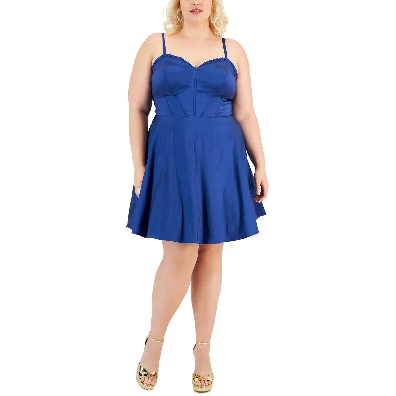 B. Darlin Womens Plus Pleated Mini Fit & Flare Dress Chic Mini Dress with V-Neck