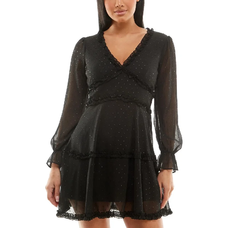 B. Smart Womens Juniors Mini Ruffled Fit & Flare Dress Stylish Spaghetti Strap Mini Dress