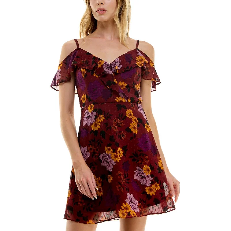 BCX Womens Juniors Cocktail Mini Fit & Flare Dress Trendy Button-Detail Mini Dress