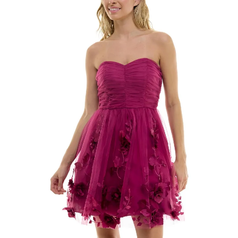 BCX Womens Juniors Strapless Mini Fit & Flare Dress Trendy Floral Mini Dress