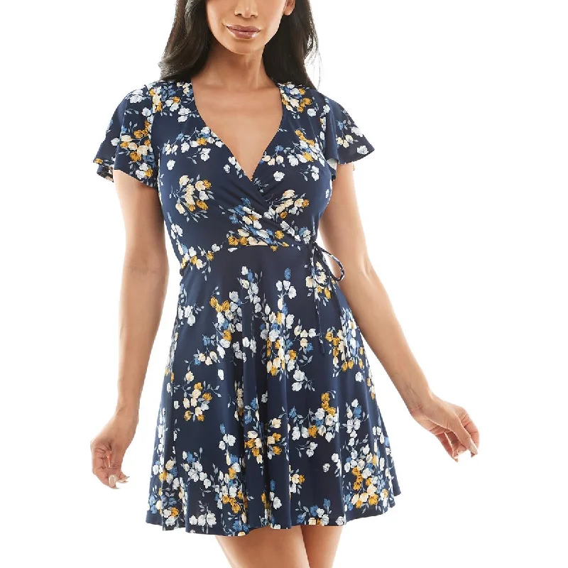 BCX Womens Juniors Summer Mini Fit & Flare Dress Trendy Mesh Mini Dress