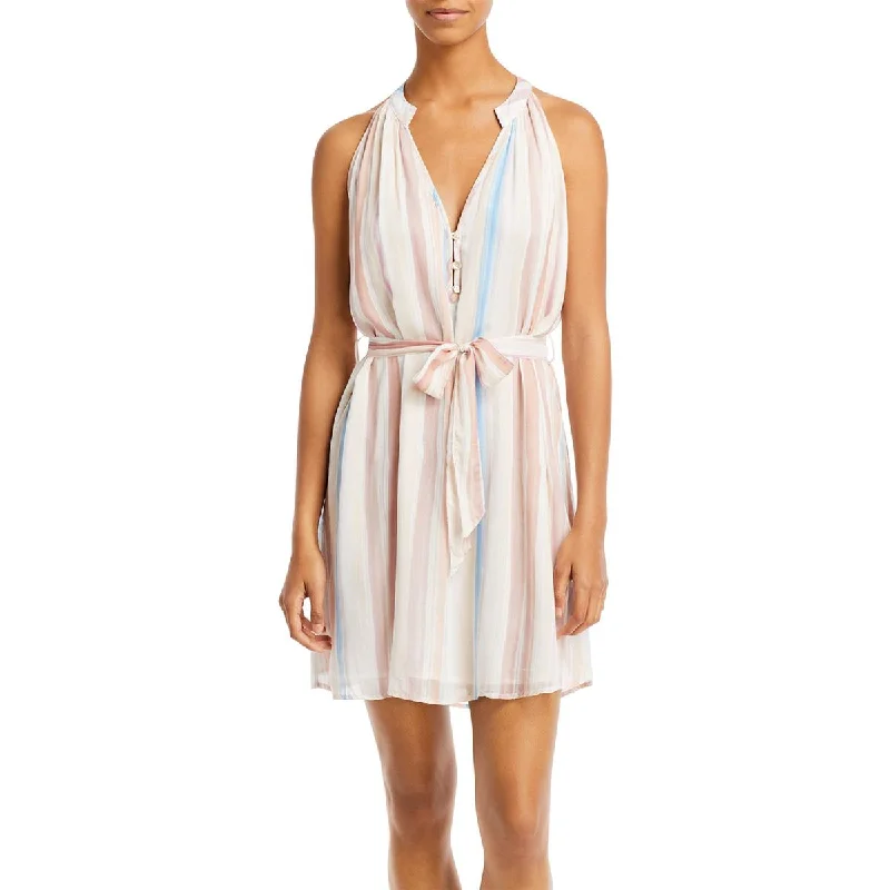 Bella Dahl Womens Striped Mini Halter Dress Elegant Velvet Mini Dress