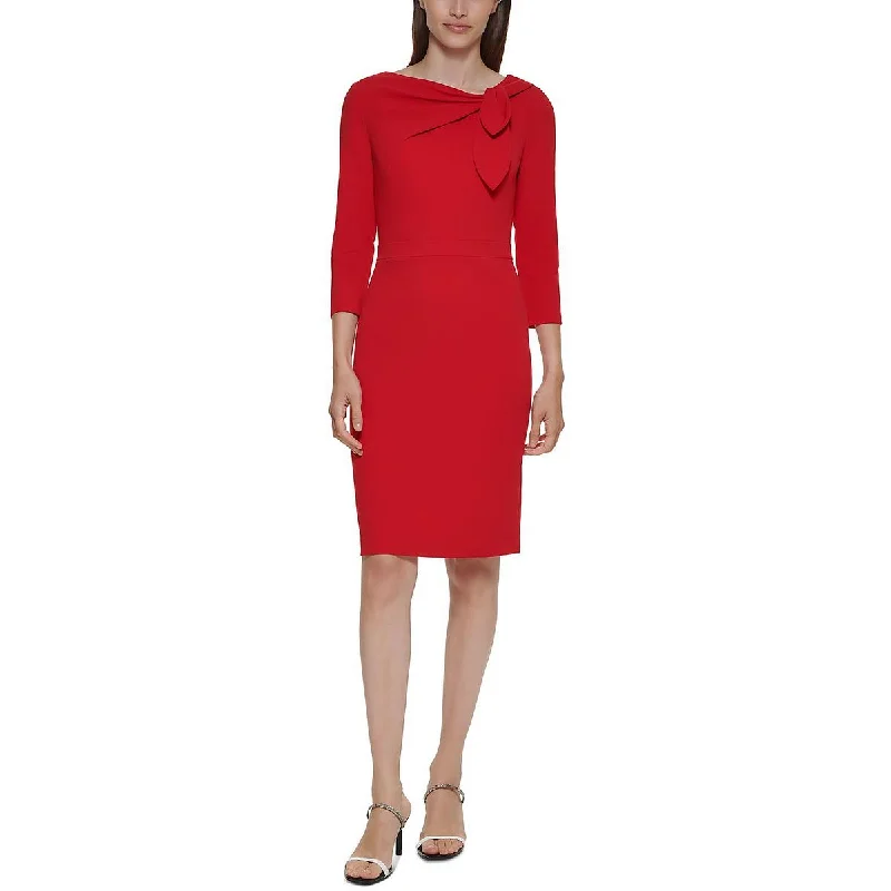 Calvin Klein Womens Petites Bow Neck Mini Sheath Dress Elegant Velvet Mini Dress