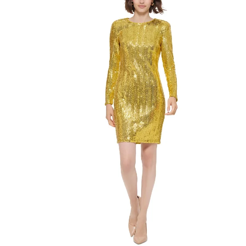 Calvin Klein Womens Sequined Mini Sheath Dress Fashionable Pleated Mini Dress