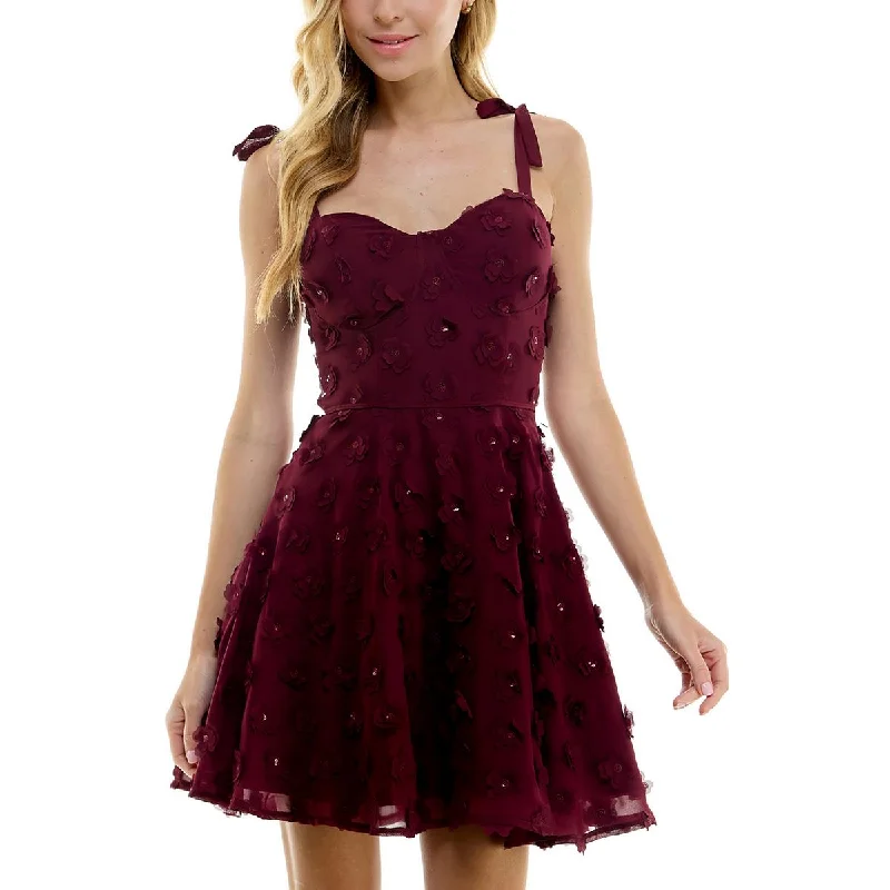 City Studios Womens Juniors Bustier Bodice Mini Fit & Flare Dress Chic Bohemian Mini Dress