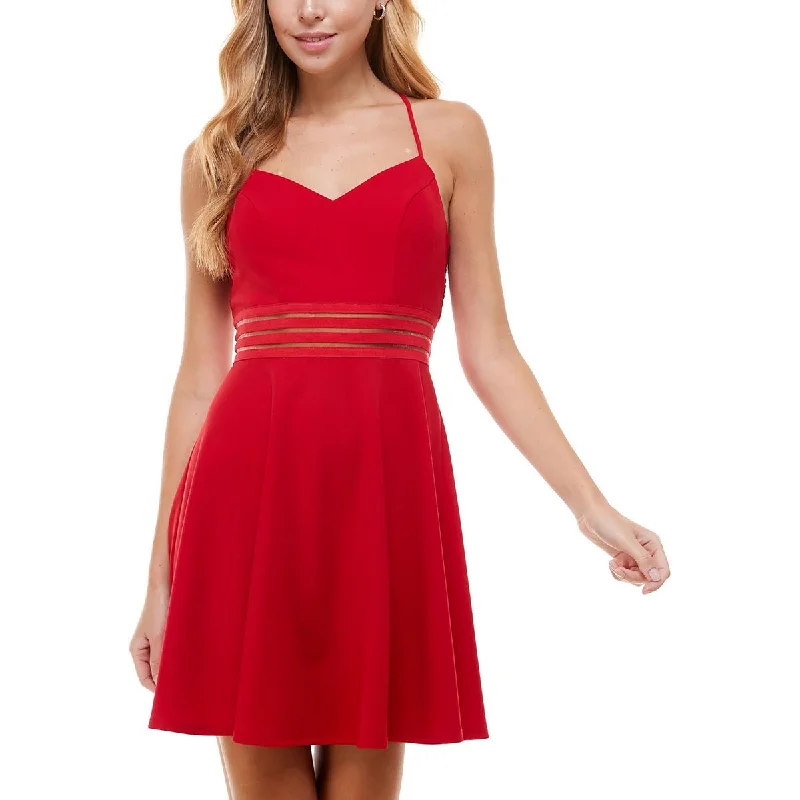 City Studios Womens Juniors Lace Back Mini Fit & Flare Dress Stylish Plaid Mini Dress