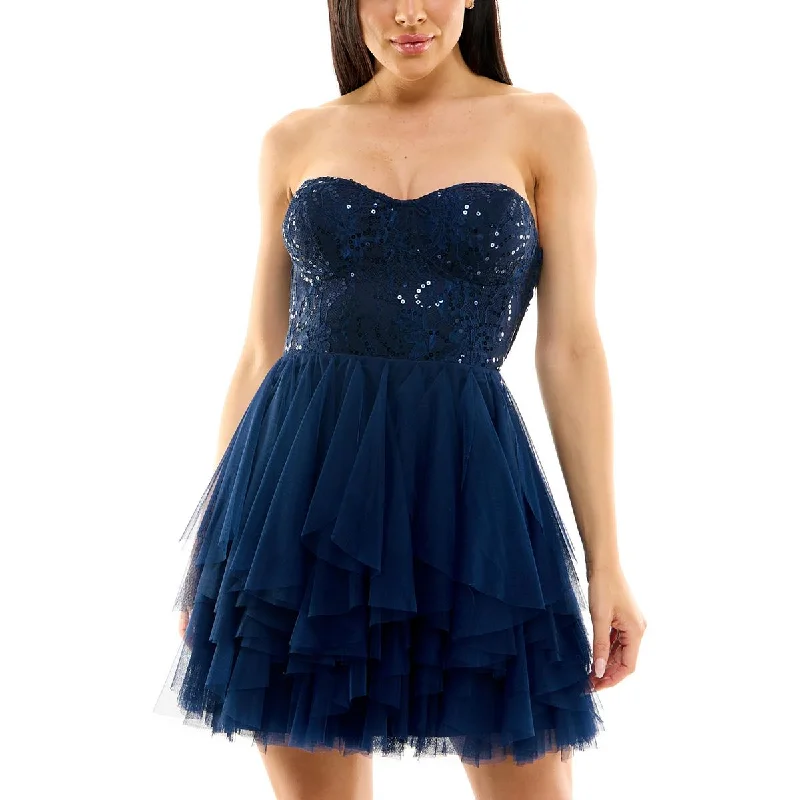 City Studios Womens Juniors Lace Trim Mini Fit & Flare Dress Cozy Knit Mini Dress