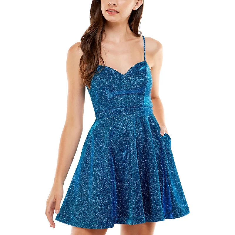 City Studios Womens Juniors Metallic Mini Fit & Flare Dress Trendy Tulle Mini Dress