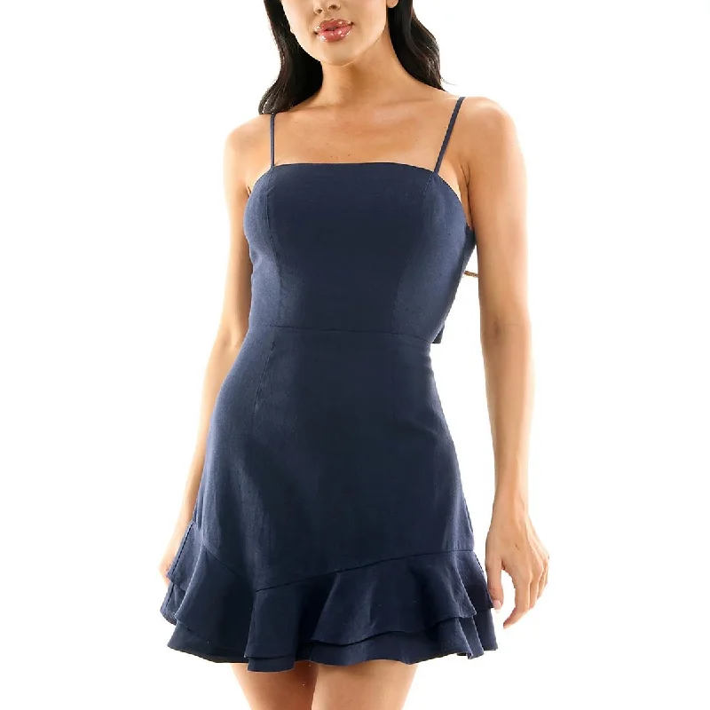 City Studios Womens Juniors Mini Tie Back Fit & Flare Dress Comfortable Zip-Up Mini Dress