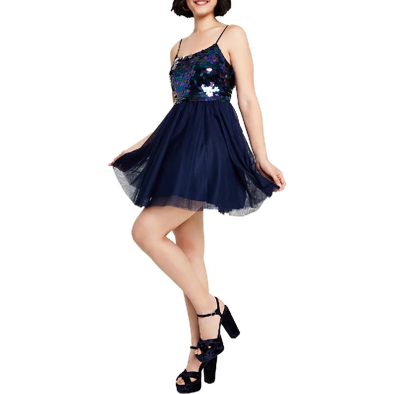City Studios Womens Juniors Sequined Mini Fit & Flare Dress Fashionable Polka Dot Mini Dress