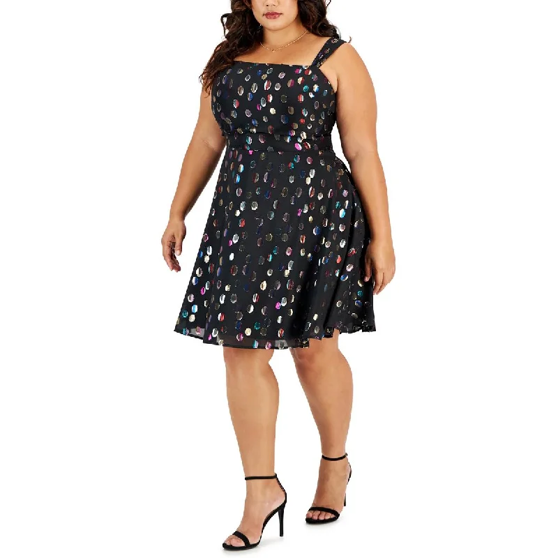 City Studios Womens Plus Party Mini Fit & Flare Dress Cozy Cowl Neck Mini Dress