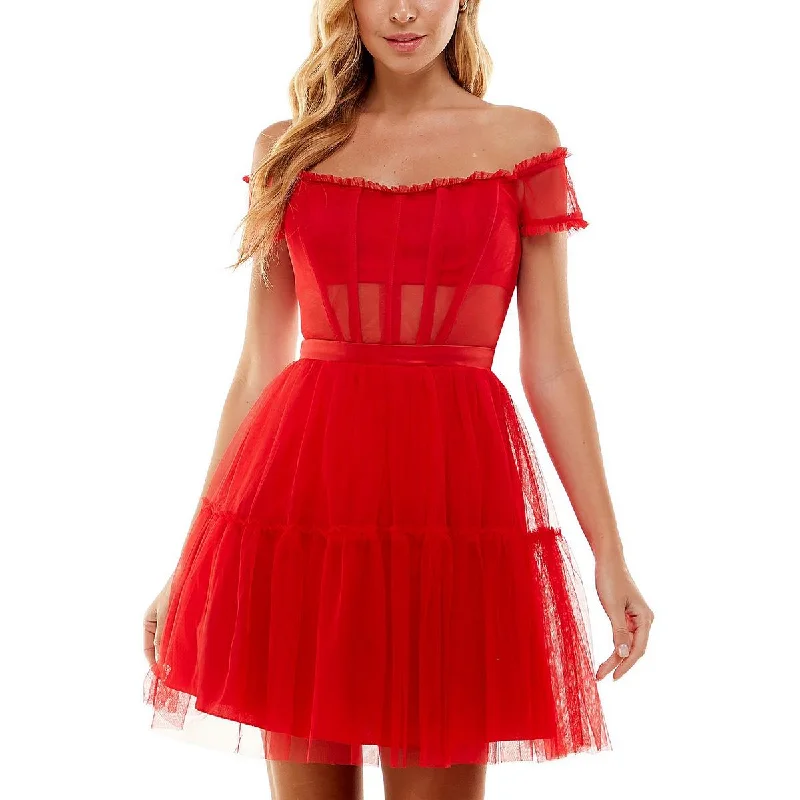 City Studios Womens Juniors Silk Mini Fit & Flare Dress Cozy Ruched Mini Dress