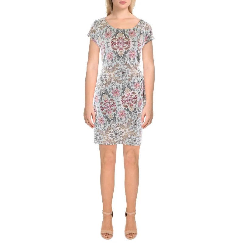 Connected Apparel Womens Petites Daytime Mini Sheath Dress Stylish Short-Sleeve Mini Dress