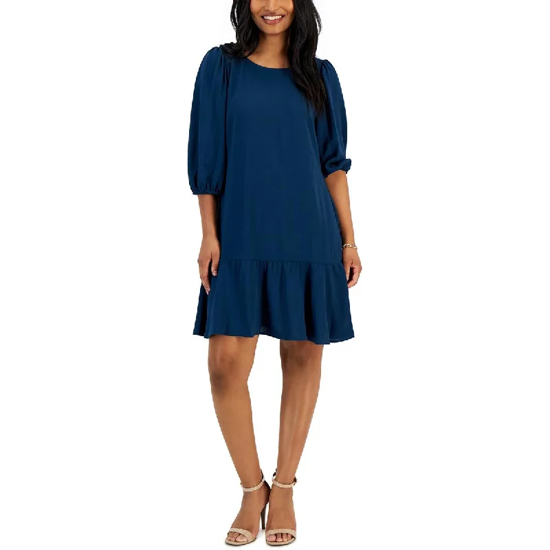 Connected Apparel Womens Petites Puff Sleeve Mini Sheath Dress Fashionable A-Line Mini Dress