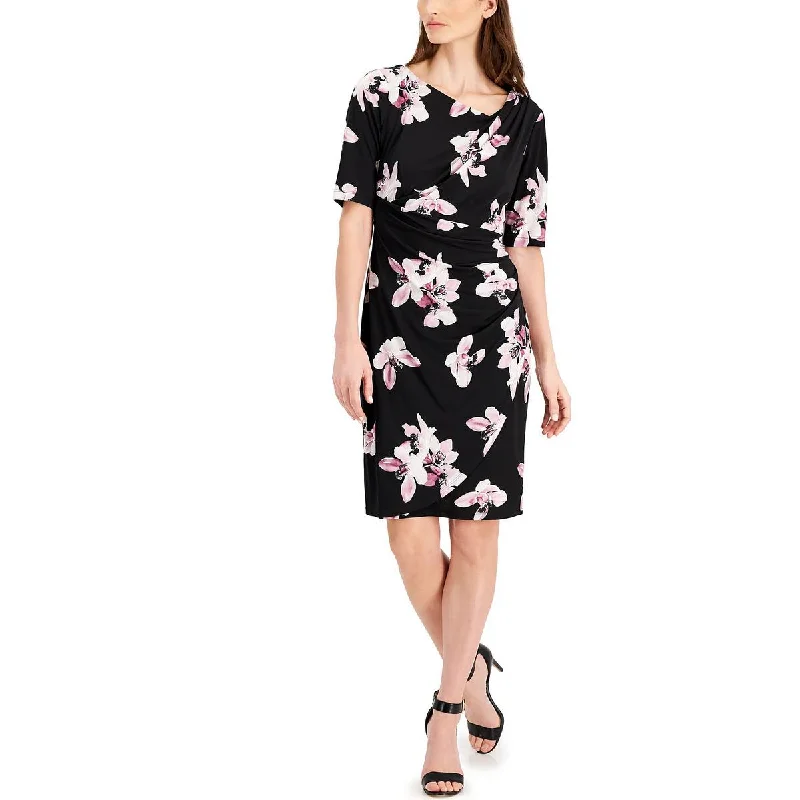 Connected Apparel Womens Petites Ruched Mini Sheath Dress Trendy Mini Dress with Belt