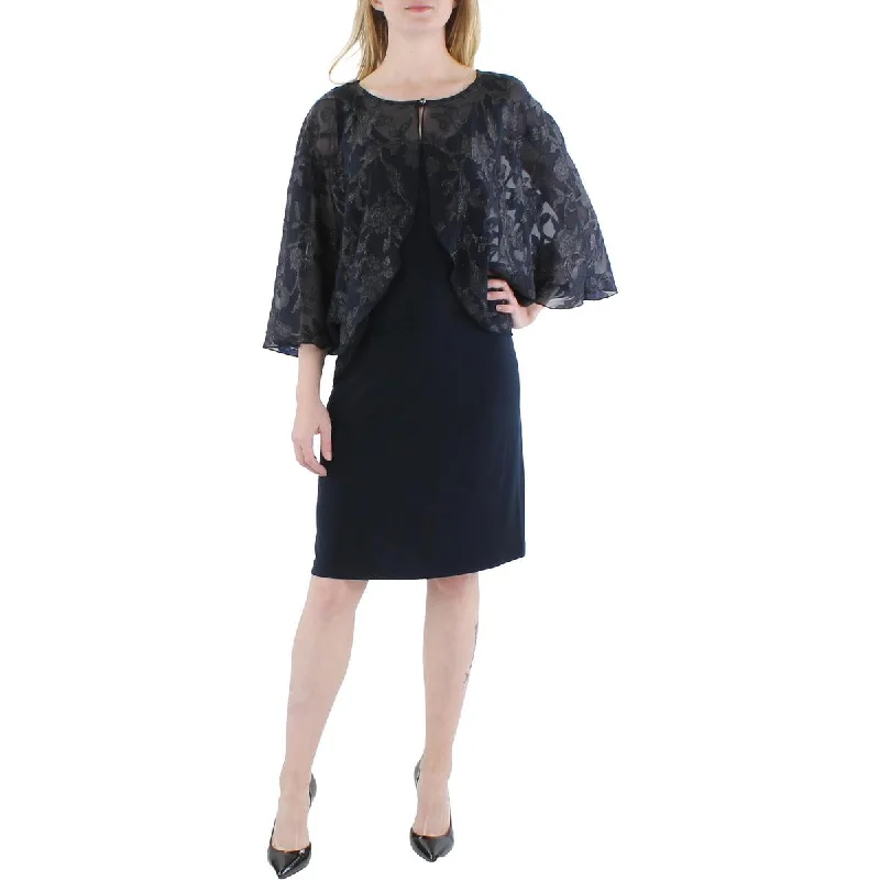 Connected Apparel Womens Petites Textured Mini Sheath Dress Comfortable Smocked Mini Dress