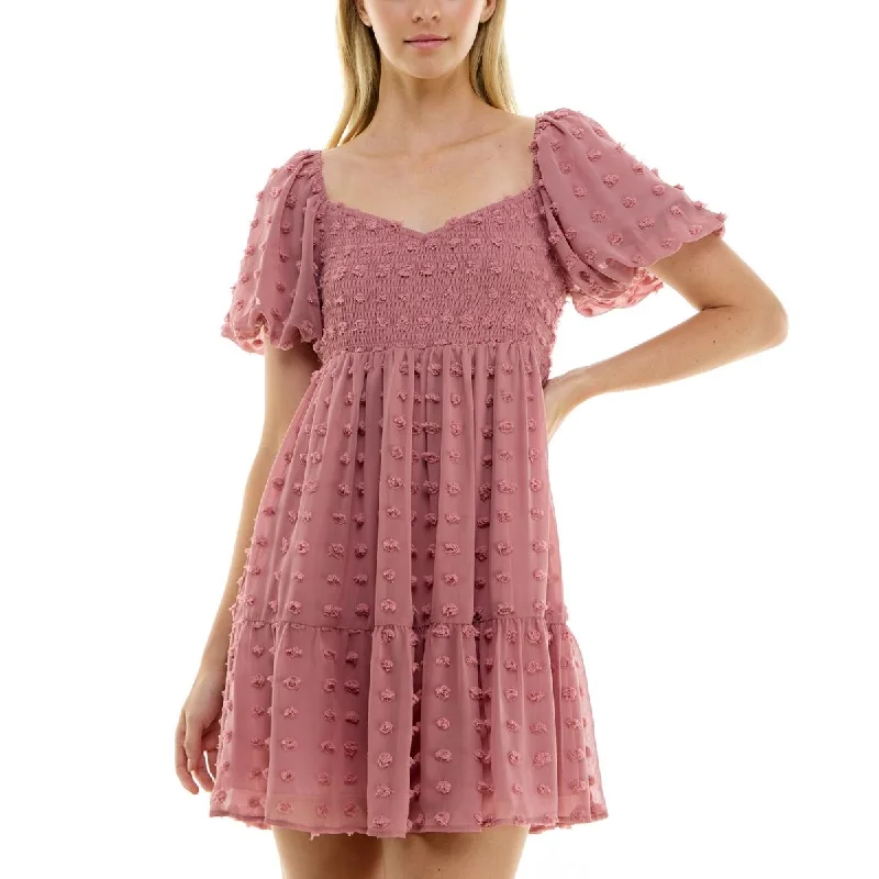 Crystal Doll Womens Juniors Textured Mini Fit & Flare Dress Casual Mini Dress with Pockets